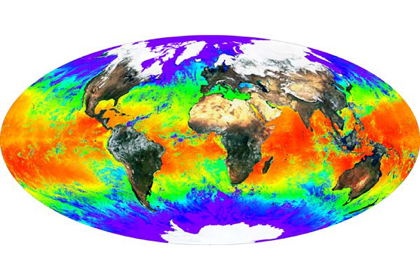 Temperatura en la superficie terrestre al comienzo de la primavera de 2000. Imagen NASA. clima